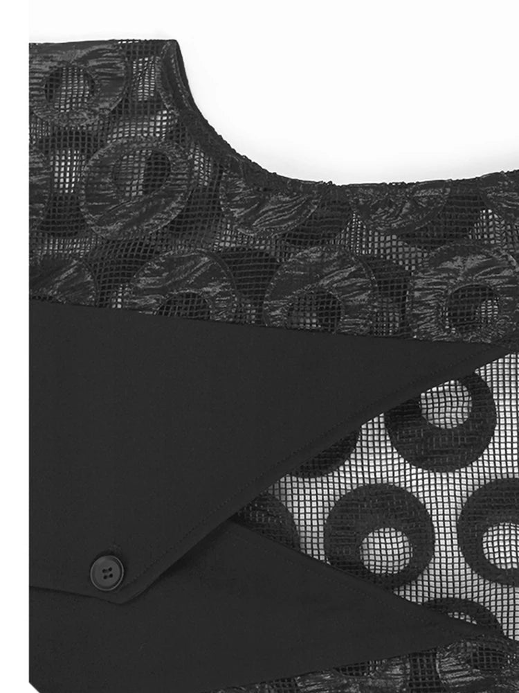 Black Dot Hollow Out Vest Half-body Skirt Two Pieces Suit New V-Neck Sleeveless Women Fashion Spring Autumn 2025 1DJ1101