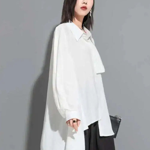 Load image into Gallery viewer, Women Black Irregular Pleated Big Size Blouse New Lapel Long Sleeve Loose Fit Shirt Fashion Spring Autumn 2025 1DF6525
