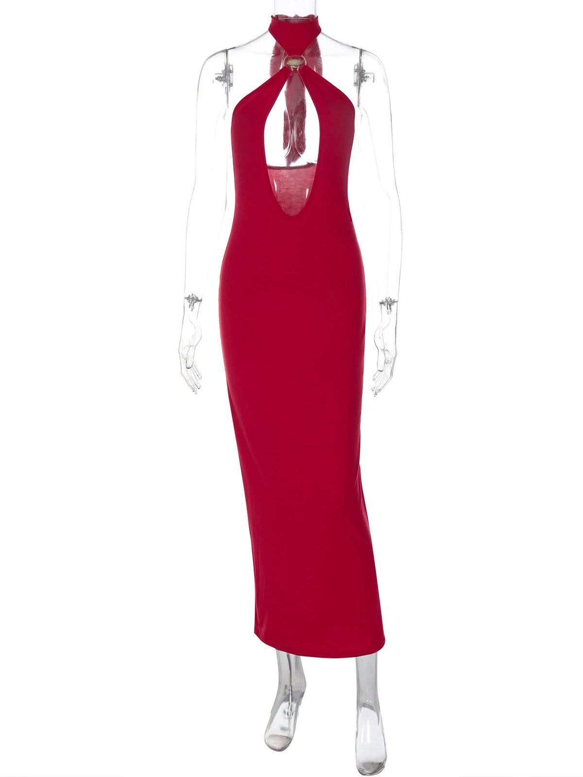 Halter Solid Sleeveless Backless Hollow Out Sexy Bodycon Maxi Dress Summer Women Fashion Y2K Outfits Streetwear Party