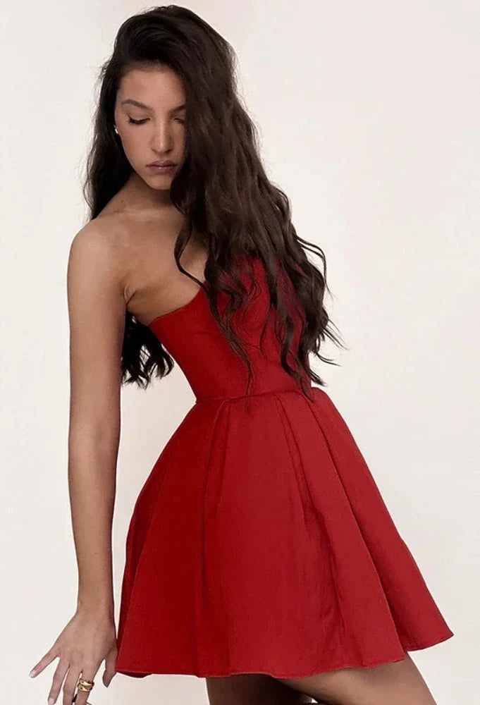 Elegant Sexy Strapless Corset Dress Fashion 2024 Summer A Line Short Party Dresses Red White C69-DE29