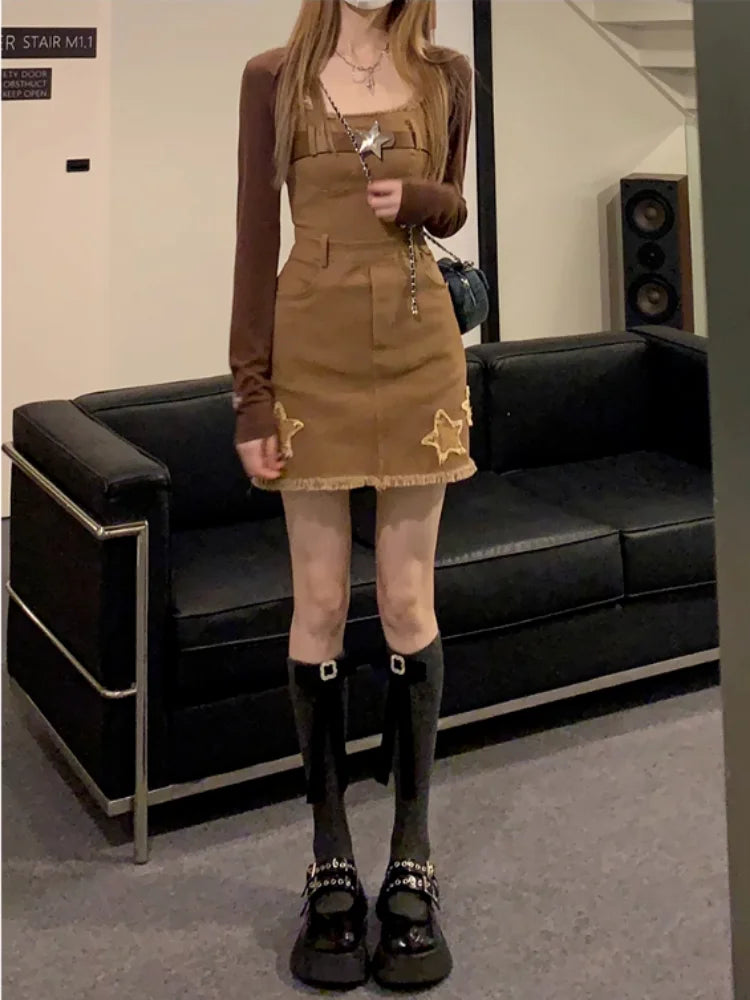 Y2k Denim Slip Mini Dress Women Korean Fashion Kpop Streetwear Spaghetti Strap Short Dresses Vintage Casual