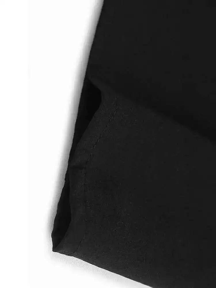 Women Black Pleated Drawstring Big Size Midi Dress New Round Neck Short Sleeve Fashion Tide Spring Summer 2025  1DH6181