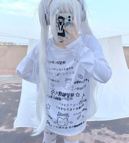 Japanese Kawaii Tops Letter Print Women T-shirt Y2k Aesthetic Loose All Match Tshirts Streetwear Fairy Grunge Fashion Tee Shirts