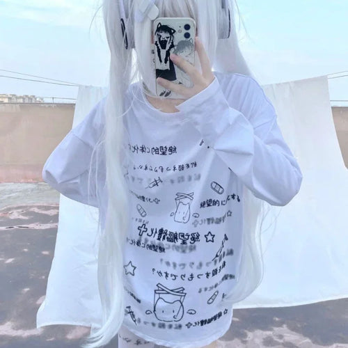 Load image into Gallery viewer, Japanese Kawaii Tops Letter Print Women T-shirt Y2k Aesthetic Loose All Match Tshirts Streetwear Fairy Grunge Fashion Tee Shirts
