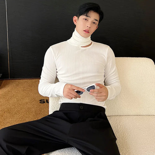 Load image into Gallery viewer, Male Top Versatile Tight Hollow Out Inner Turtleneck Solid Color Long Sleeve T-shirt 2023 Autumn Fashion Sexy 9C1356
