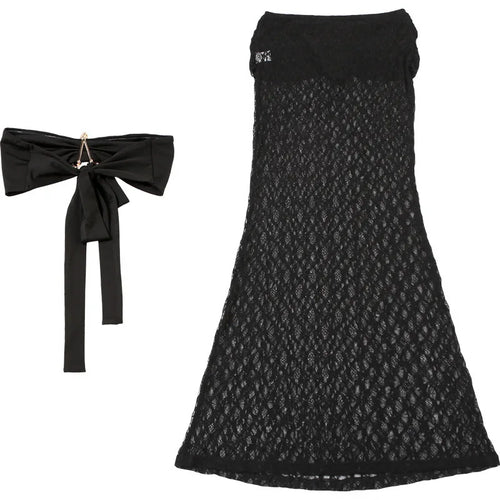 Load image into Gallery viewer, Strapless Sexy Tops And Skirt 2 Pieces Sets Wome Lace Sleeveless Crop Tops And See Through Long Skirt Two Pieces Sets
