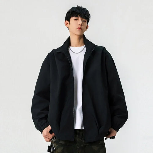 Load image into Gallery viewer, Korean Style Men's Jackets Casual Stand Collar Solid Color Fashion Pleated Design Outdoor Loose Male Coats Spring 9W1234
