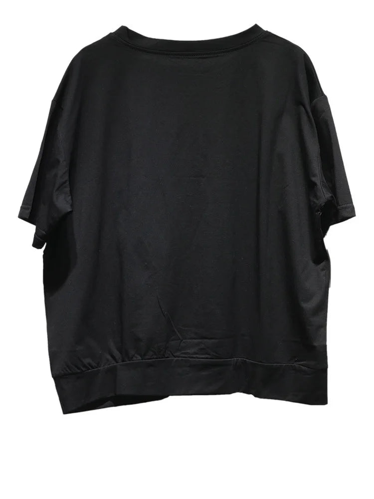 Women White Pocket Zipper Big Size Casual T-shirt New Round Neck Short Sleeve Fashion Tide Spring Summer 2025 1DJ0416