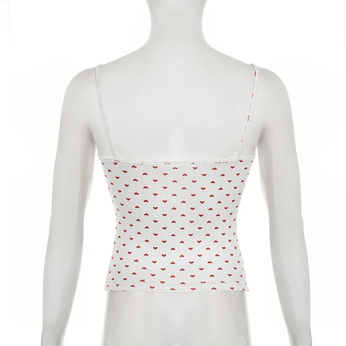 Load image into Gallery viewer, Y2K Cute Heart Printed Mini Summer Camis Women's Lace Patchwork Bow Slim-Fitting Cropped Top Sweety Girls Clothes New
