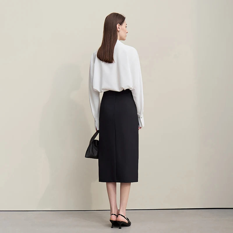 Women's Skirt 2026 Spring New H-Line Elegant Anti-wrinkle Split Skirt Solid Mid-length Versatile Woman Clothes 12621005