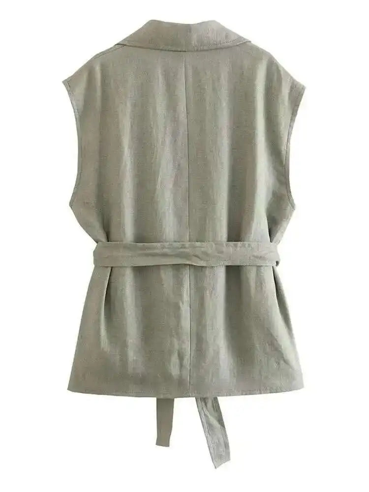 Big Size Green Vest Wide Leg Pants Two Piece Suit New Lapel Sleeveless Women Fashion Tide Spring Summer 2025 1DH6482