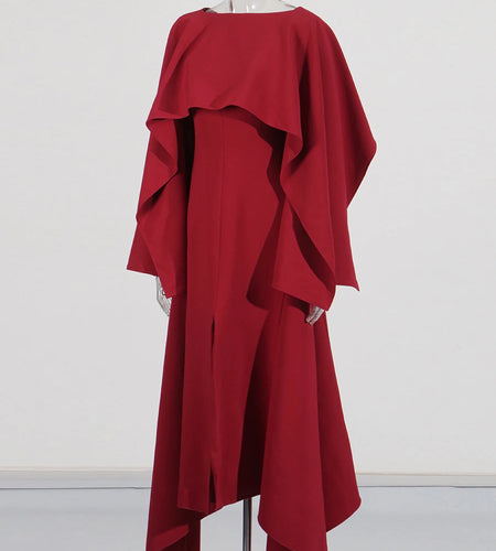 Solid Spliced Temperament Loose Dresses For Women O Neck Long Sleeve High Waist Elegant Dres Female Fashion Style