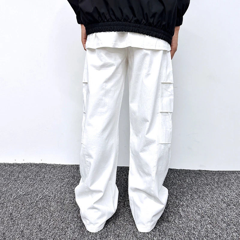 Men's Cargo Pants Star Hanging Decoration Loose Straight Wide Leg Casual Multi Pockets Design Male Trousers Summer 9W1860