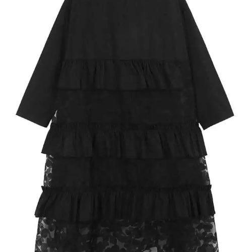 Load image into Gallery viewer, Women Black Flower Mesh Big Size Ruffles Casual Dress New Round Neck Long Sleeve Fashion Tide Spring Autumn 2025 1DH8213
