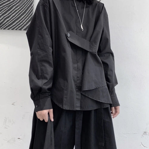 Load image into Gallery viewer, Women Black Irregular Button Big Size Casual Blouse New Lapel Long Sleeve Shirt Fashion Tide Spring Autumn 2025 1DJ1667
