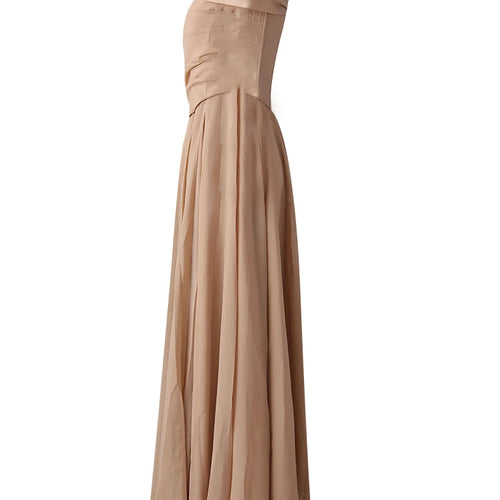 Load image into Gallery viewer, Women Khaki Pleated Slim Elegant Long Party Dress New Slash Neck Sleeveless Fashion Tide Spring Autumn 2025 CPG2992
