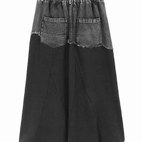 Load image into Gallery viewer, High Elastic Waist Gray Denim Color-block A-line Half-body Skirt Women Fashion Tide New Spring Autumn 2025 1DJ0889
