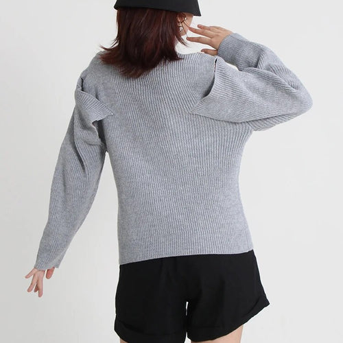 Load image into Gallery viewer, Hollow Out Sweater For Women Turtleneck Lantern Sleeve Knitting Minimalist Sweaters Female Autumn Clothing Fashion
