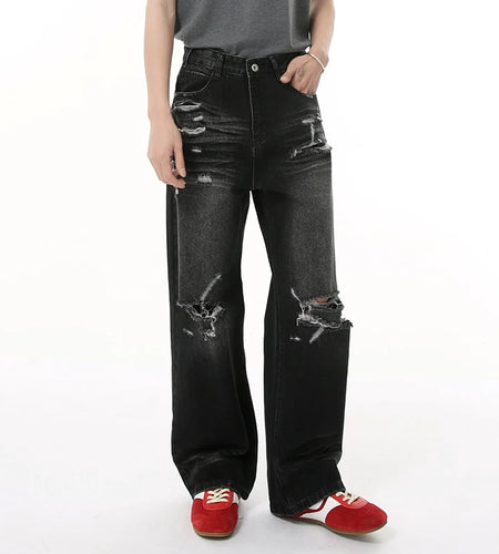 Distressed Men's Jeans New Summer American Style Hole Design Loose Denim Pants Casual Trendy Streetwear Trend 9W1690