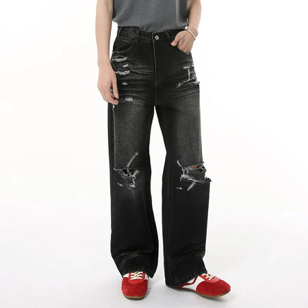 Distressed Men's Jeans New Summer American Style Hole Design Loose Denim Pants Casual Trendy Streetwear Trend 9W1690