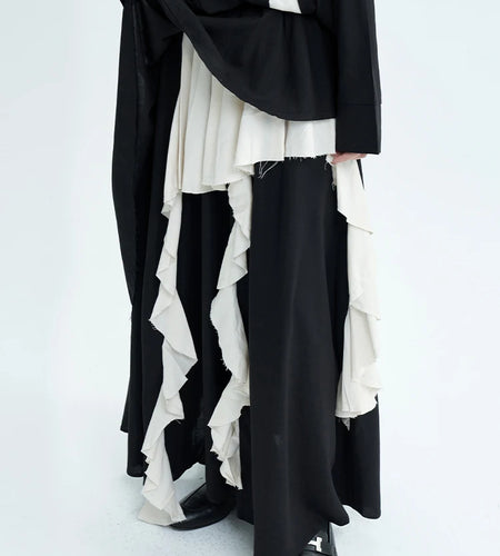 High Elastic Waist Apricot Color-block Burr Irregular Half-body Skirt Women Fashion Tide New Spring Autumn 2025 1DJ0388