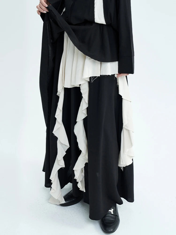 High Elastic Waist Apricot Color-block Burr Irregular Half-body Skirt Women Fashion Tide New Spring Autumn 2025 1DJ0388