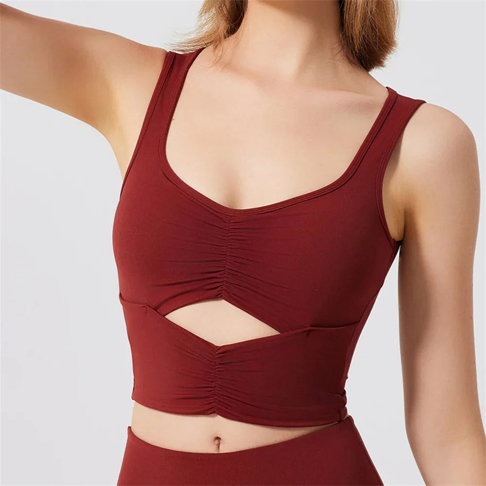 Yoga Sports Bras for Women Slim Fit Square Neck Hollow Out Padded Casual Workout Tank Fitness Crop Top