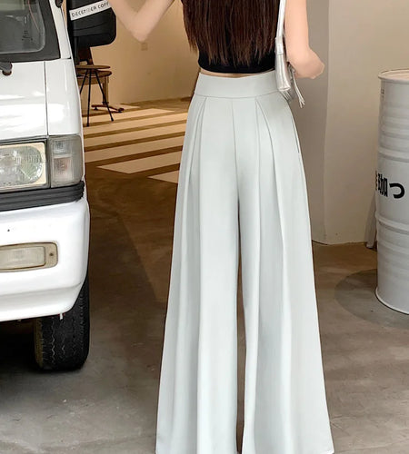 Summer Pants Women's Solid Pleated High Waist Smocked Lounge Trousers Casual Loose Wide Leg Palazzo Pants