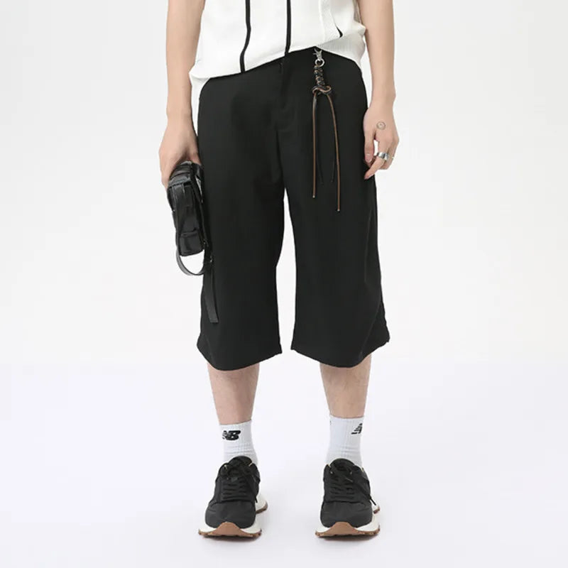 American Style Solid Color Men's Casual Shorts Straight Loose Wide Leg Male Sling Trousers New Trend Summer 9C6262