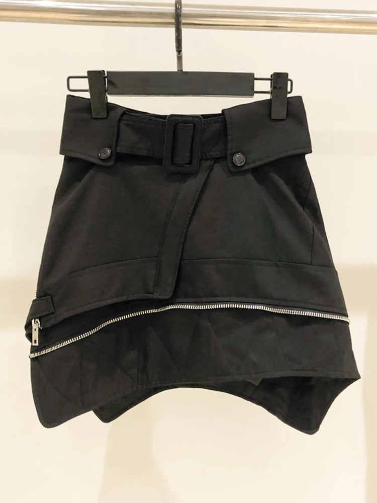 Irregular Hem Solid Skirts For Women High Waist Patchwork Zipper Button Loose Skirt Female Summer Fashion