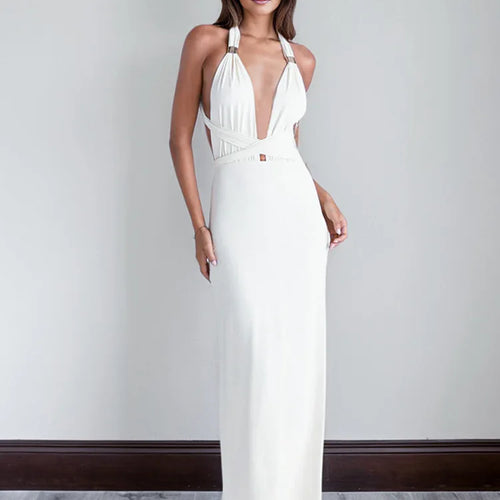 Load image into Gallery viewer, Halter Deep V Neck Sexy Maxi Dress For Women Fashion Solid Sleeveless Backless Lace-up Club Party Long Dress Vestido
