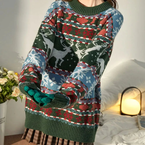 Load image into Gallery viewer, New Year&#39;s Clothes Women Christmas Deer Sweater Warm Thick Casual Oversized Jumper O Neck Knitwear Xmas Look C-196
