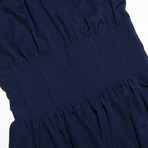 Load image into Gallery viewer, Square Collar Pleated Mini Dress For Women Navy Blue Fashion Short Sleeve Backless A-line Club Party Sexy Dress Elegant
