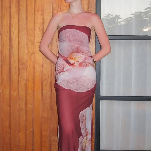 Load image into Gallery viewer, Floral Print Strapless Sexy Maxi Dress For Women Gown Patchwork Off-shoulder Backless Sleeveless Print Long Dress
