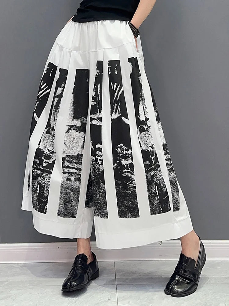 High Elastic Waist Black Printed Pleated Long Wide Leg Pants New Trousers Women Fashion Tide Spring Autumn 2025 1DF6290