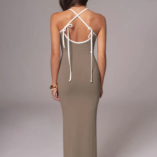 Load image into Gallery viewer, Elegant Spaghetti Strap High Elastic Tight Long Dress Women Sexy V-neck Backless Bodycon Autumn 2024 Party Evening Dress
