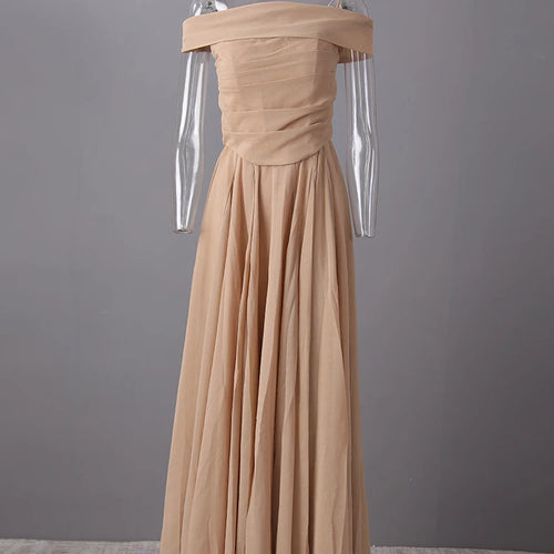 Load image into Gallery viewer, Women Khaki Pleated Slim Elegant Long Party Dress New Slash Neck Sleeveless Fashion Tide Spring Autumn 2025 CPG2992
