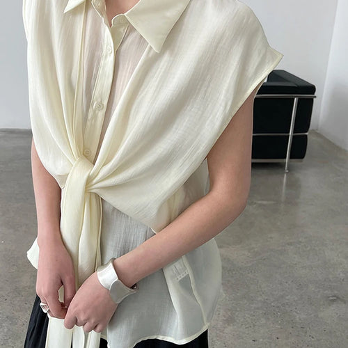 Load image into Gallery viewer, Women Yellow Bandage Thin Big Size Elegant Blouse New Lapel Sleeveless Shirt Fashion Tide Spring Summer 2025 1DJ1300
