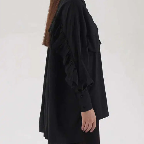 Load image into Gallery viewer, omen Khaki Ruffles Irregular Big Size Long Blouse New Lapel Long Sleeve Shirt Fashion Tide Spring Autumn 2025 2AA4728
