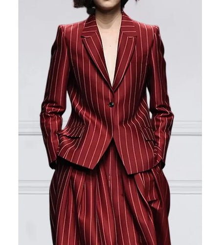 Winter Clothes Trendy Formal Suits Coat for Women 2024 Autumn Long Sleeves Striped Women's England Jacket Outerwears