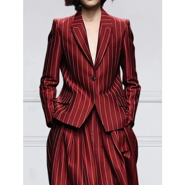 Winter Clothes Trendy Formal Suits Coat for Women 2024 Autumn Long Sleeves Striped Women's England Jacket Outerwears