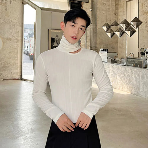 Load image into Gallery viewer, Male Top Versatile Tight Hollow Out Inner Turtleneck Solid Color Long Sleeve T-shirt 2023 Autumn Fashion Sexy 9C1356
