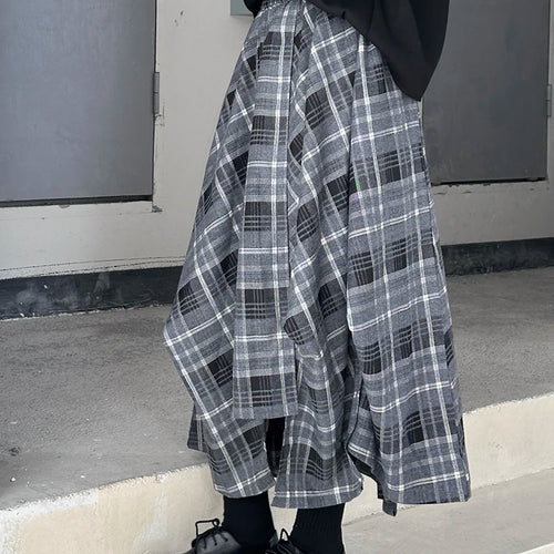 Load image into Gallery viewer, High Elastic Waist Black Plaid Irregular Design A-line Half-body Skirt Women Fashion Tide New Spring Autumn 2025 1DH9207
