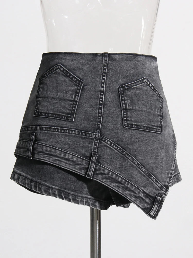 Patchwork Irregular Hem Short Skirts For Women High Waist Solid Minimalist Denim Shorts Female Fashion Clothing New