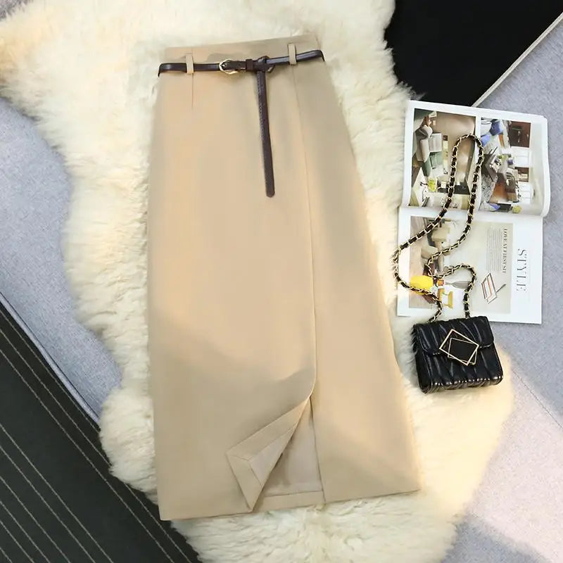 Black Blue Elegant Temperament High Waist Long Skirt Women Summer Khaki Club Party Slim Split Skirts Streetwear 2024 Fashion New