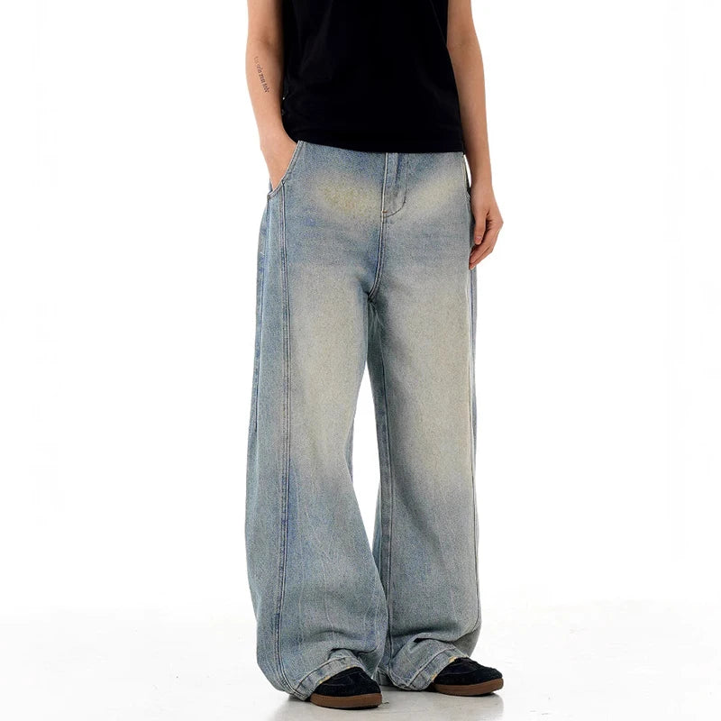 Men's Jeans New  American Style Washed Loose Pants Solid Color Trendy Simple Male Simple Summer Trousers 2025 9W1735