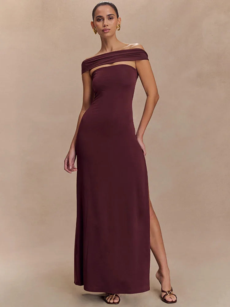 Off-shoulder Strapless Sexy Maxi Dress Women Gown Fashion  Sleeveless Backless High Waist Split Club Party Long Dress