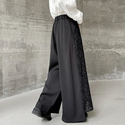 Load image into Gallery viewer, Chinese Style Men&#39;s Casual Pants Loose Lace Patchwork Asymmetric Design Elastic Waist Wide Leg Trousers Summer 9C6059
