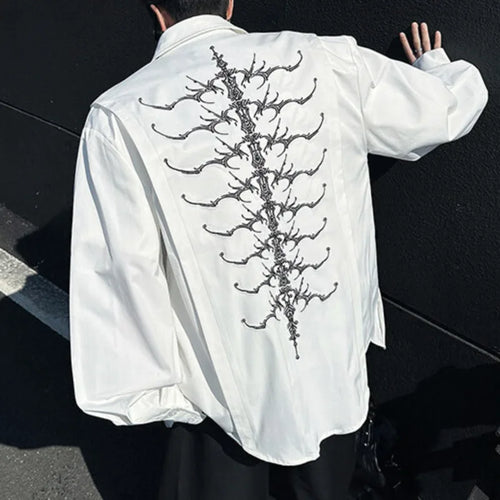 Load image into Gallery viewer, Men's Shirts New Spring Long Sleeve Clothing Embroidery Nail Bead Spine Design Pad Shoulder Turn-down Collar Menwear 9W1607
