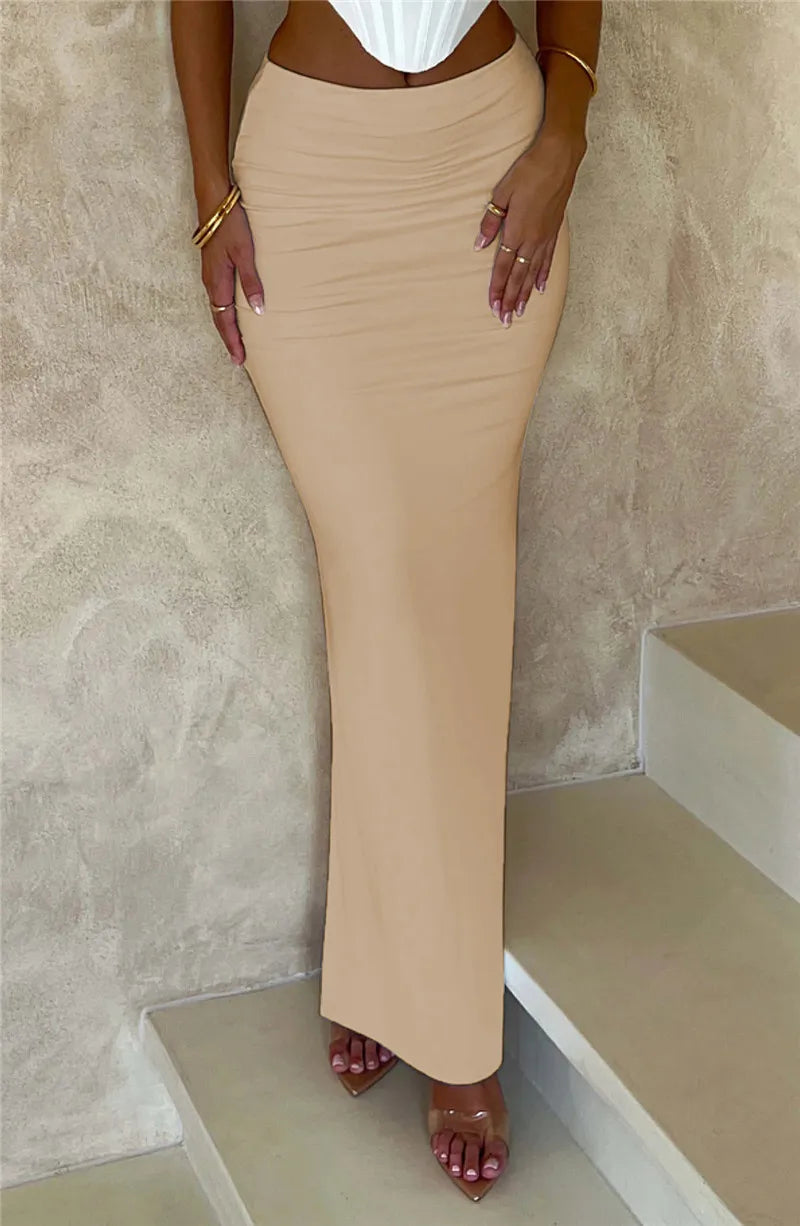 Thickened Fabric Sexy Maxi Skirt Women 2023 Autumn Winter New Solid High Waist Skinny Club Party Long Skirt Elegant